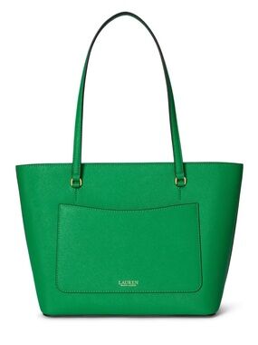 🔥NWT‼️Lauren Ralph Lauren Crosshatch Leather Medium Karly Tote - Green Topaz✨✨